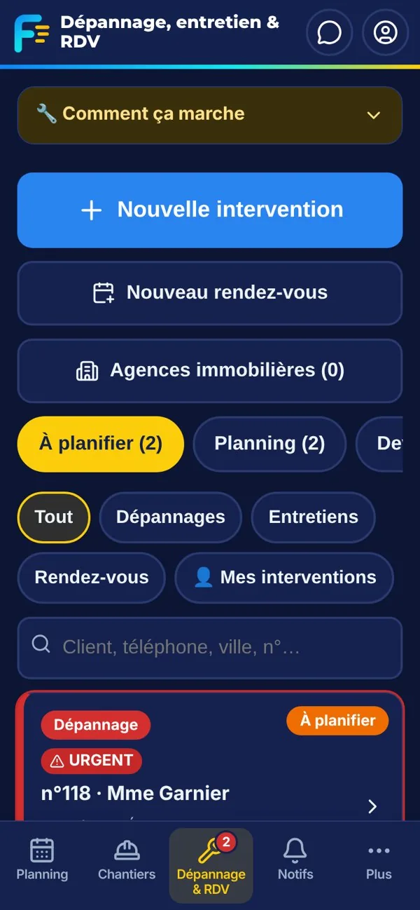 Liste des dépannages sur téléphone